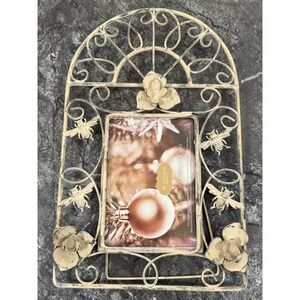 St Nicholas Square Metal Distressed Open Scrollwork Floral Bees  Frame 5X7